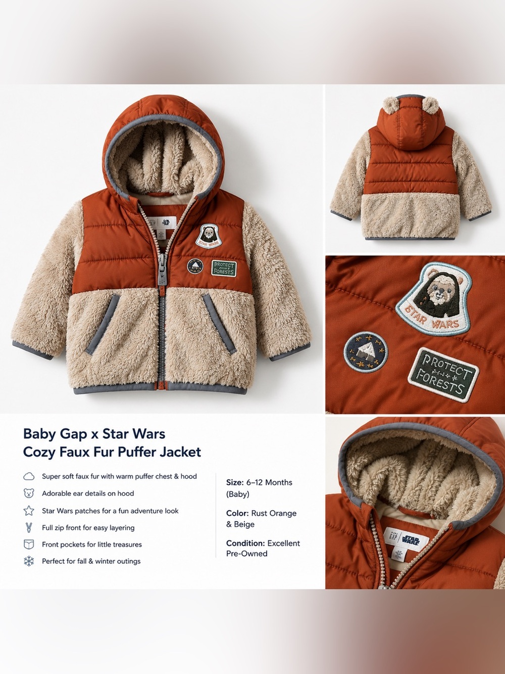 Baby Gap × Star Wars Cozy Sherpa Hooded Puffer Jacket, Fall & Winter